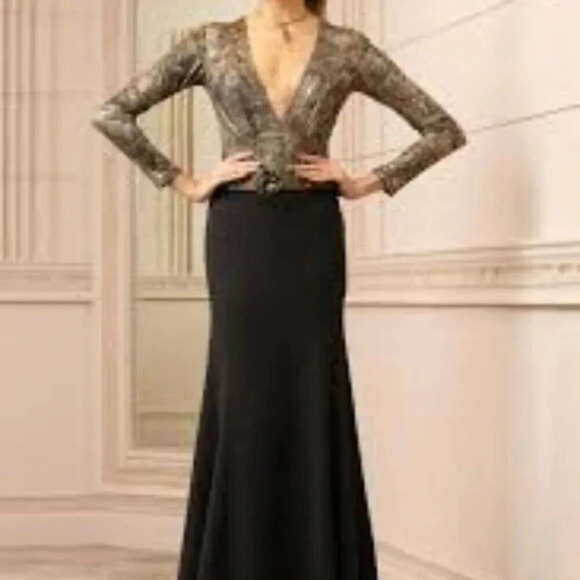 Joseph Ribkoff Couture Metallic Shimmer Black Evening Gown Dress 12 - Picture 2 of 16